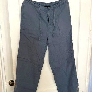 Slate Blue Straight Leg 100% Linen Drawstring Pants - Express